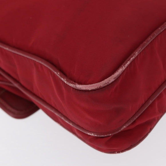 PRADA Shoulder Bag Nylon Red Silver Auth 163326