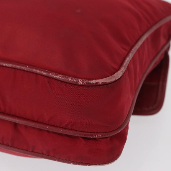 PRADA Shoulder Bag Nylon Red Silver Auth 163326