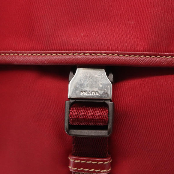 PRADA Shoulder Bag Nylon Red Silver Auth 163326