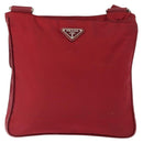 PRADA Shoulder Bag Nylon Red Silver Auth 163326-2