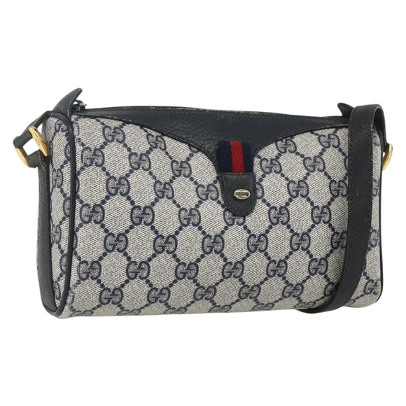 GUCCI GG Supreme Sherry Line Bag PVC Navy Gold Red 89 02 018 Auth 163335