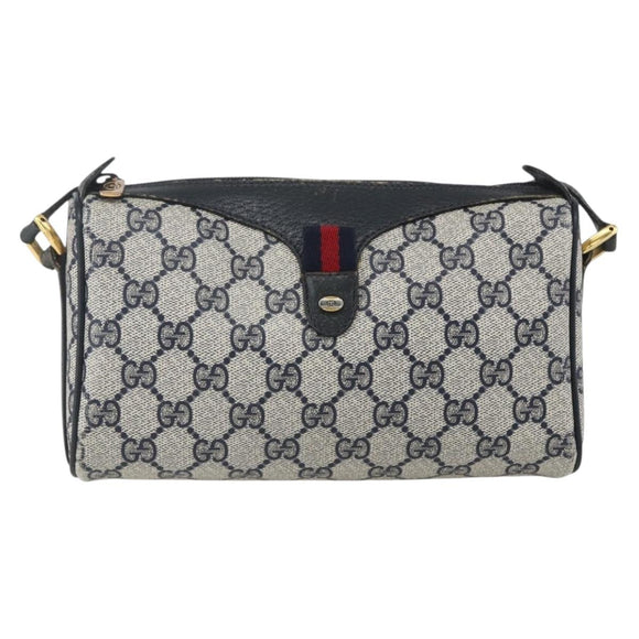 GUCCI GG Supreme Sherry Line Bag PVC Navy Gold Red 89 02 018 Auth 163335