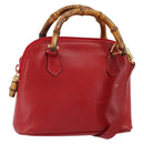 GUCCI Bamboo Hand Bag Leather 2way Red Gold 007 1014 0231 0 Auth 163343-1