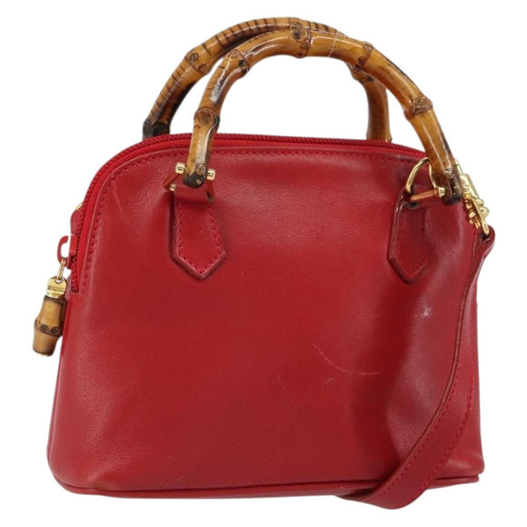 GUCCI Bamboo Hand Bag Leather 2way Red Gold 007 1014 0231 0 Auth 163343