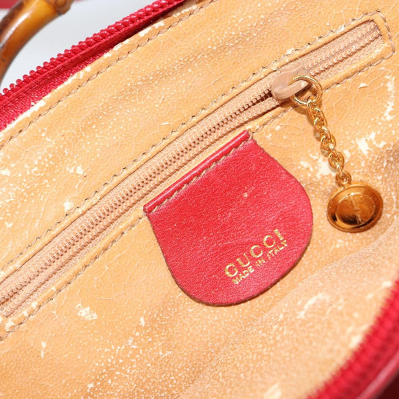 GUCCI Bamboo Hand Bag Leather 2way Red Gold 007 1014 0231 0 Auth 163343