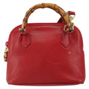 GUCCI Bamboo Hand Bag Leather 2way Red Gold 007 1014 0231 0 Auth 163343-13