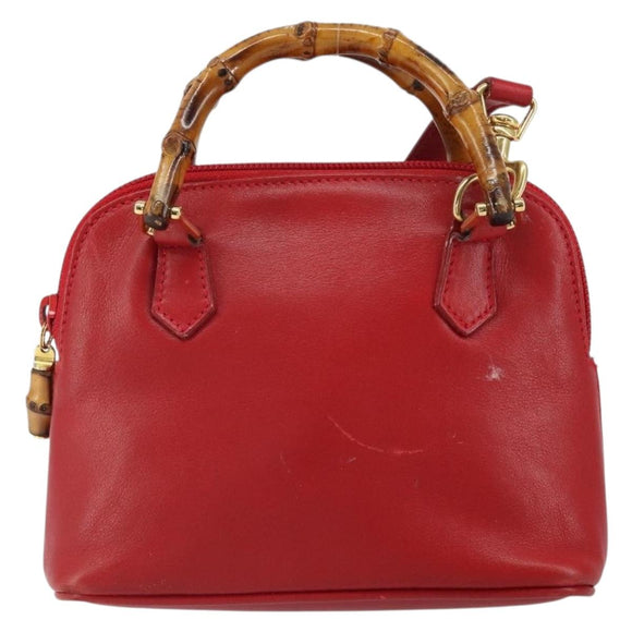 GUCCI Bamboo Hand Bag Leather 2way Red Gold 007 1014 0231 0 Auth 163343