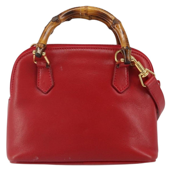 GUCCI Bamboo Hand Bag Leather 2way Red Gold 007 1014 0231 0 Auth 163343