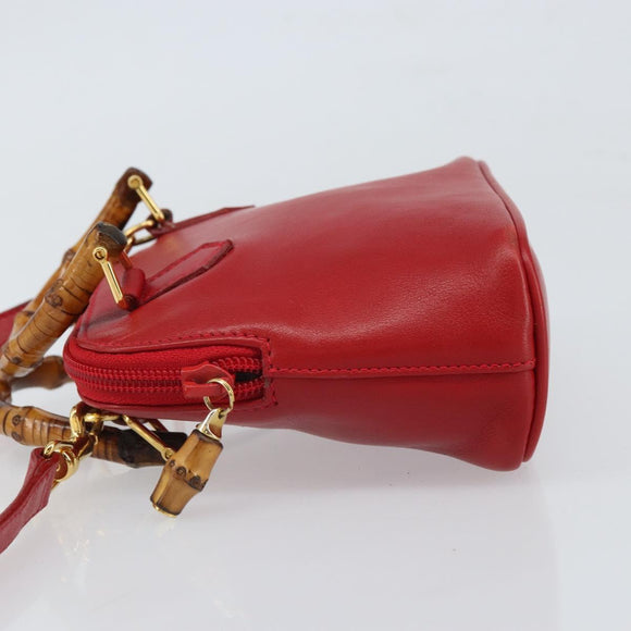 GUCCI Bamboo Hand Bag Leather 2way Red Gold 007 1014 0231 0 Auth 163343