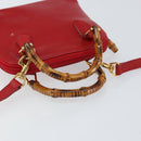 GUCCI Bamboo Hand Bag Leather 2way Red Gold 007 1014 0231 0 Auth 163343-7