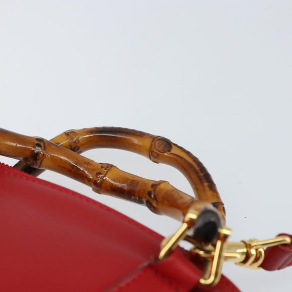 GUCCI Bamboo Hand Bag Leather 2way Red Gold 007 1014 0231 0 Auth 163343