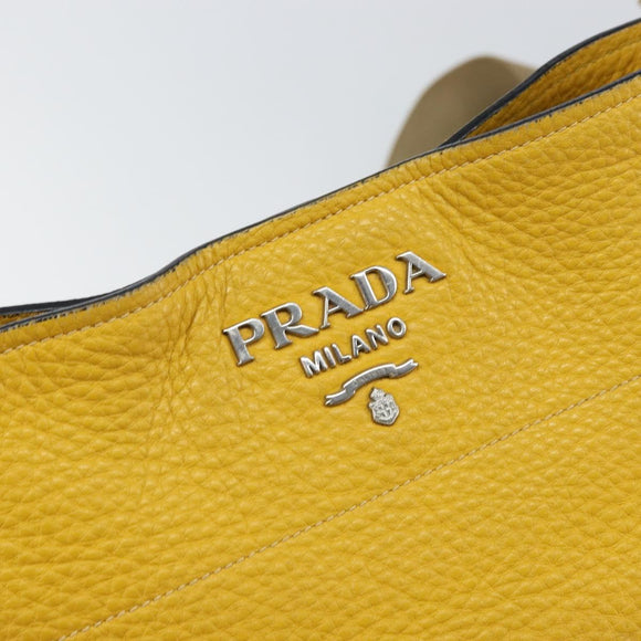 PRADA Umhängetasche Leder Gelb Silber Auth 163357