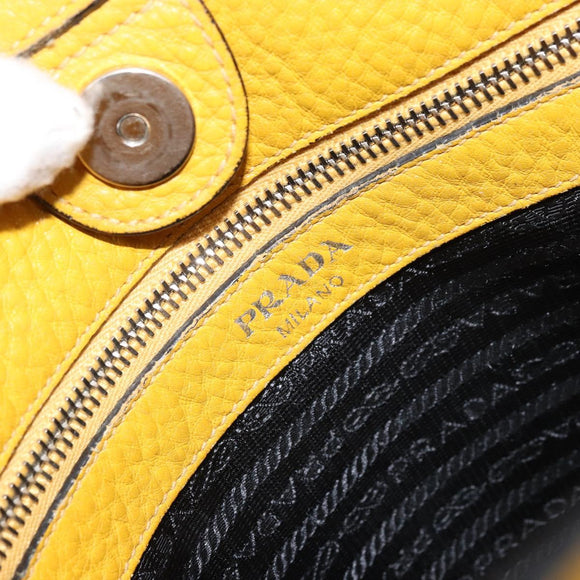 PRADA Umhängetasche Leder Gelb Silber Auth 163357