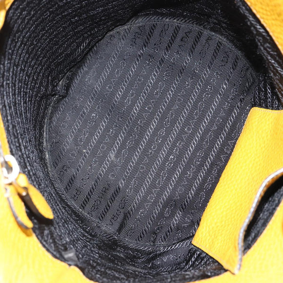 PRADA Umhängetasche Leder Gelb Silber Auth 163357