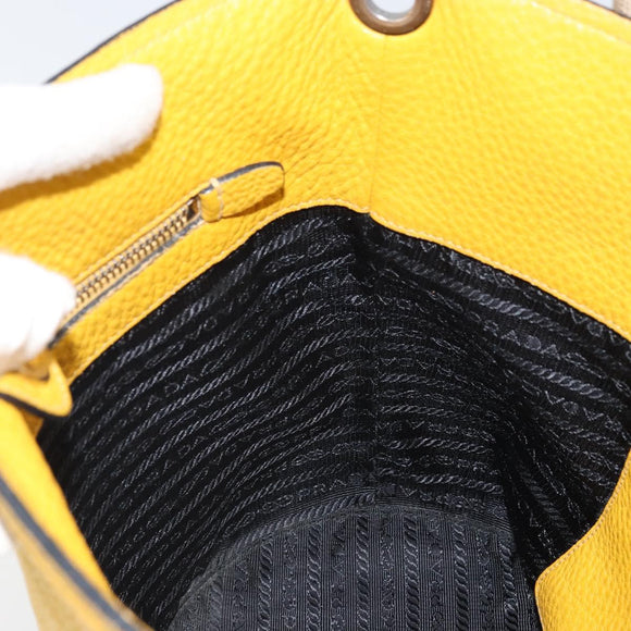 PRADA Umhängetasche Leder Gelb Silber Auth 163357