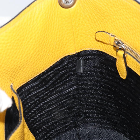 PRADA Umhängetasche Leder Gelb Silber Auth 163357