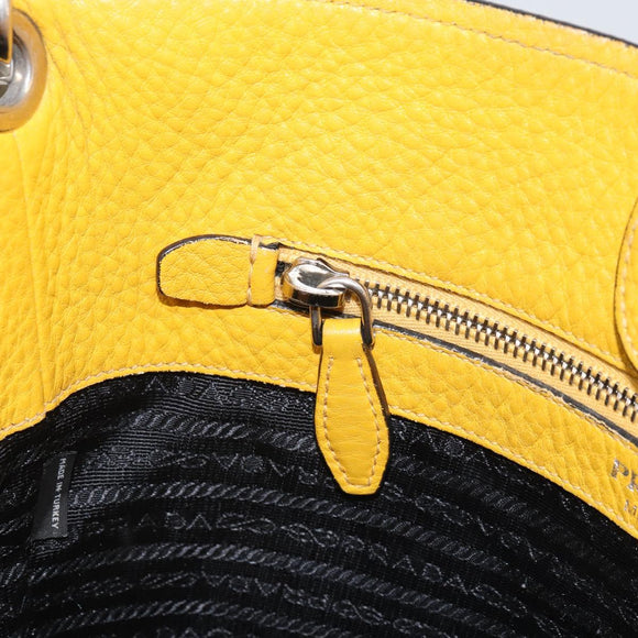 PRADA Umhängetasche Leder Gelb Silber Auth 163357