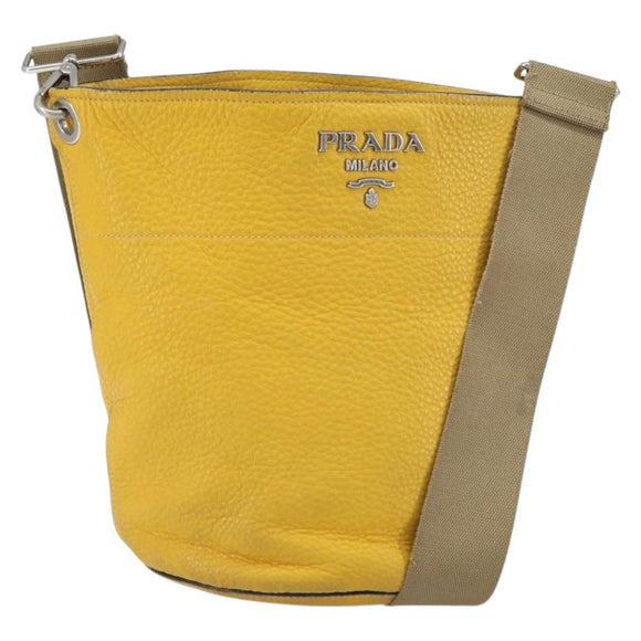 PRADA Umhängetasche Leder Gelb Silber Auth 163357