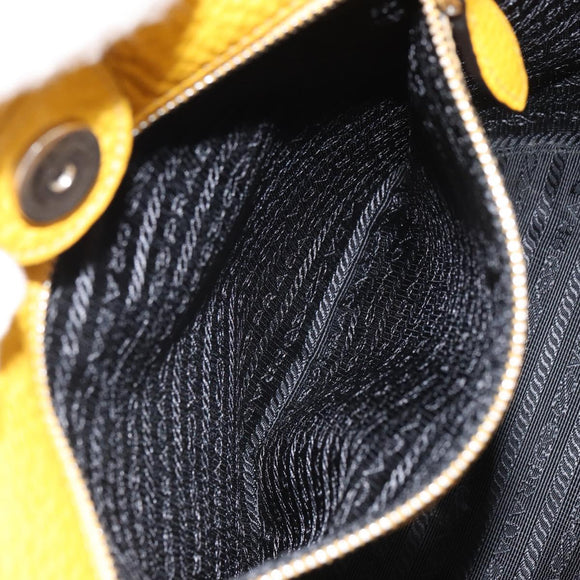 PRADA Umhängetasche Leder Gelb Silber Auth 163357