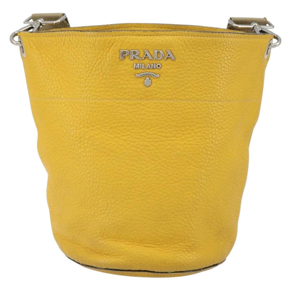 PRADA Umhängetasche Leder Gelb Silber Auth 163357
