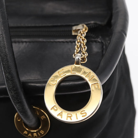CELINE Circle Hand Bag Nylon Black Gold Auth 163365