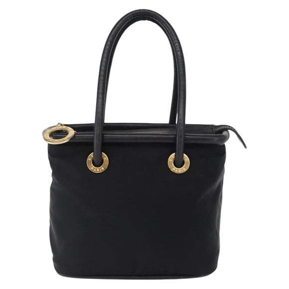 CELINE Circle Hand Bag Nylon Black Gold Auth 163365