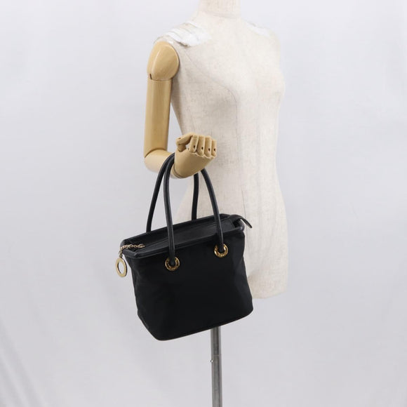 CELINE Circle Hand Bag Nylon Black Gold Auth 163365