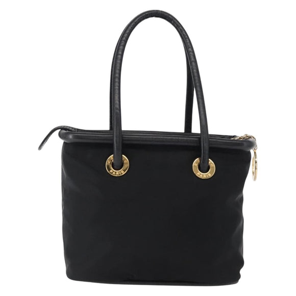 CELINE Circle Hand Bag Nylon Black Gold Auth 163365
