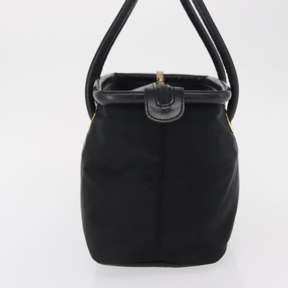CELINE Circle Hand Bag Nylon Black Gold Auth 163365