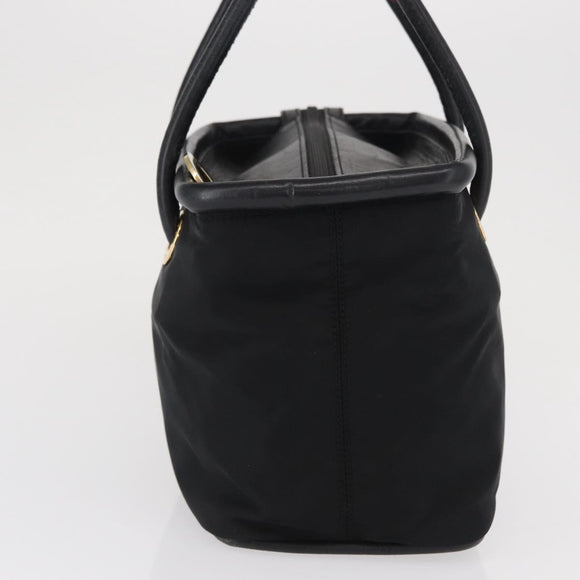 CELINE Circle Hand Bag Nylon Black Gold Auth 163365