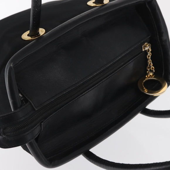 CELINE Circle Hand Bag Nylon Black Gold Auth 163365