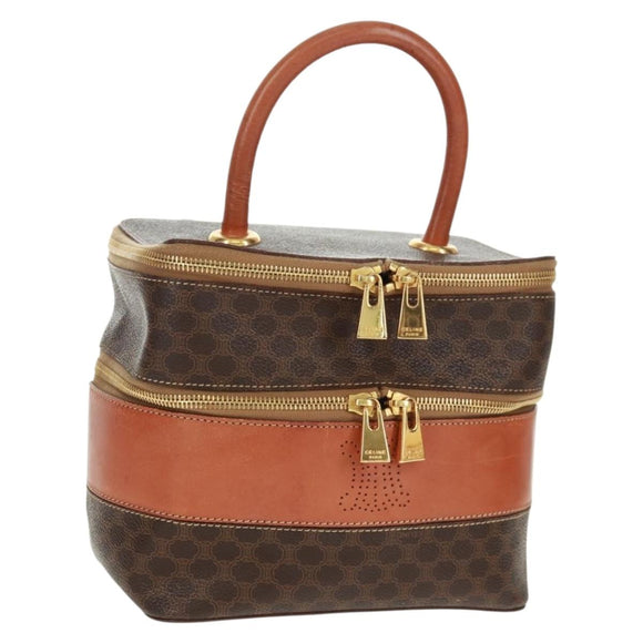 CELINE Vanity Macadam Canvas Hand Bag PVC Leather Brown Gold Auth 163366V