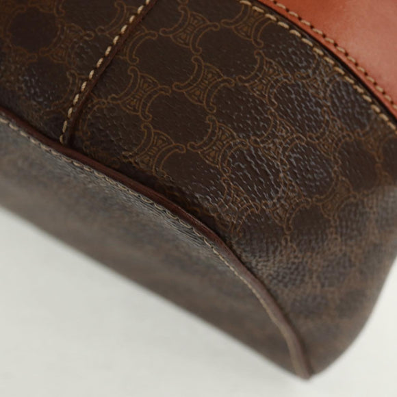 CELINE Vanity Macadam Canvas Hand Bag PVC Leather Brown Gold Auth 163366V