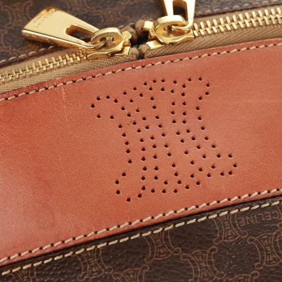CELINE Vanity Macadam Canvas Hand Bag PVC Leather Brown Gold Auth 163366V