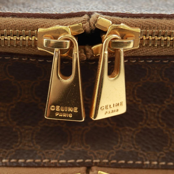 CELINE Vanity Macadam Canvas Hand Bag PVC Leather Brown Gold Auth 163366V