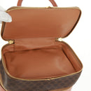 CELINE Vanity Macadam Canvas Hand Bag PVC Leather Brown Gold Auth 163366V-17