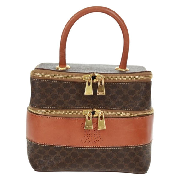 CELINE Vanity Macadam Canvas Hand Bag PVC Leather Brown Gold Auth 163366V