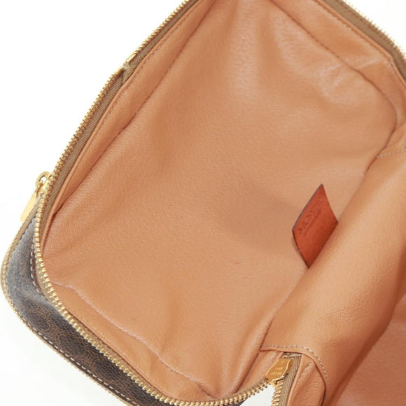 CELINE Vanity Macadam Canvas Hand Bag PVC Leather Brown Gold Auth 163366V