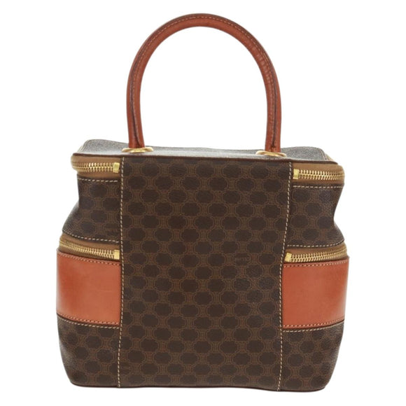 CELINE Vanity Macadam Canvas Hand Bag PVC Leather Brown Gold Auth 163366V