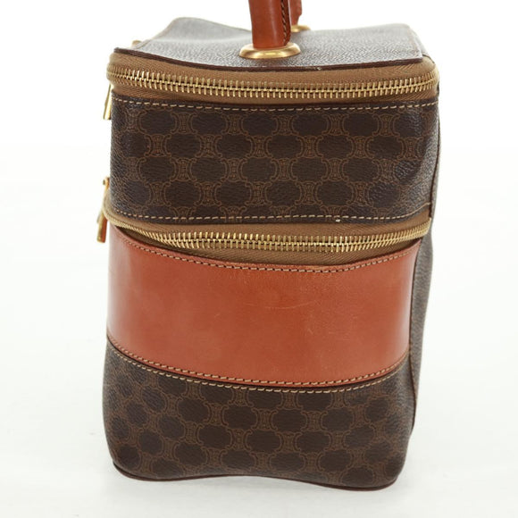 CELINE Vanity Macadam Canvas Hand Bag PVC Leather Brown Gold Auth 163366V