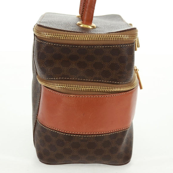 CELINE Vanity Macadam Canvas Hand Bag PVC Leather Brown Gold Auth 163366V