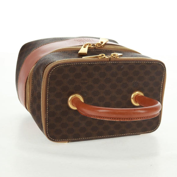 CELINE Vanity Macadam Canvas Hand Bag PVC Leather Brown Gold Auth 163366V