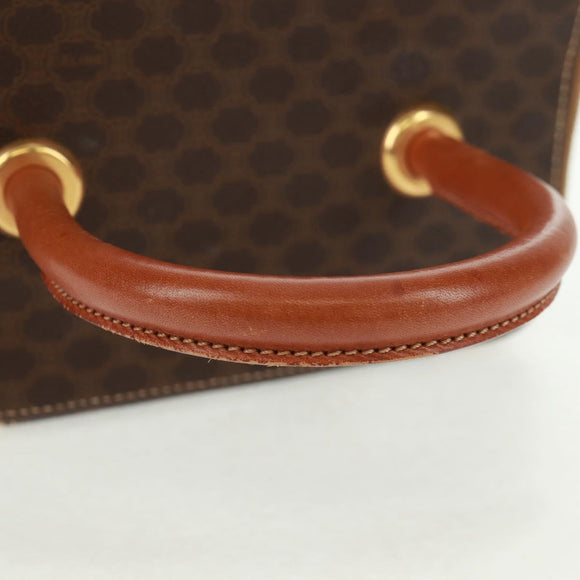 CELINE Vanity Macadam Canvas Hand Bag PVC Leather Brown Gold Auth 163366V