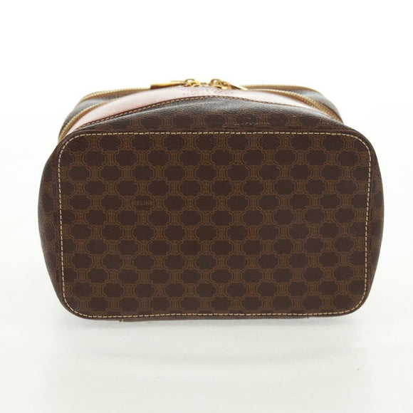 CELINE Vanity Macadam Canvas Hand Bag PVC Leather Brown Gold Auth 163366V