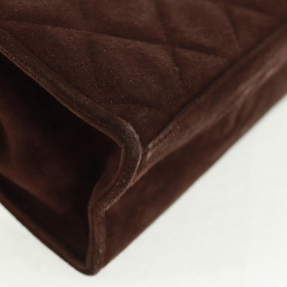 CHANEL Matelasse Gripoa Hand Bag Suede Brown Gold CC Auth 163367V