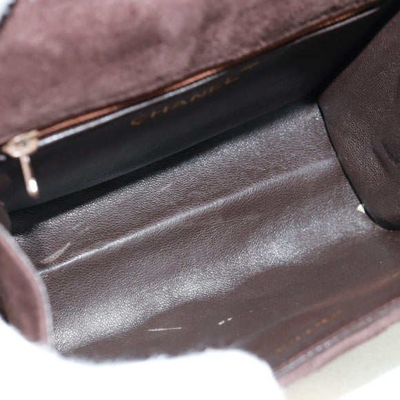 CHANEL Matelasse Gripoa Hand Bag Suede Brown Gold CC Auth 163367V