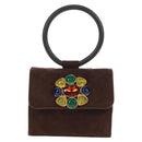 CHANEL Matelasse Gripoa Hand Bag Suede Brown Gold CC Auth 163367V-2