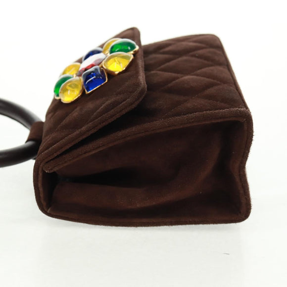 CHANEL Matelasse Gripoa Hand Bag Suede Brown Gold CC Auth 163367V