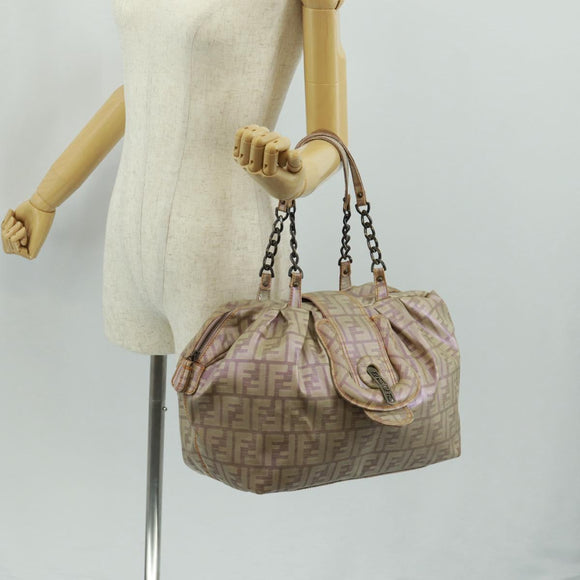FENDI Zucca Canvas Tote Bag Beige Auth 163374V