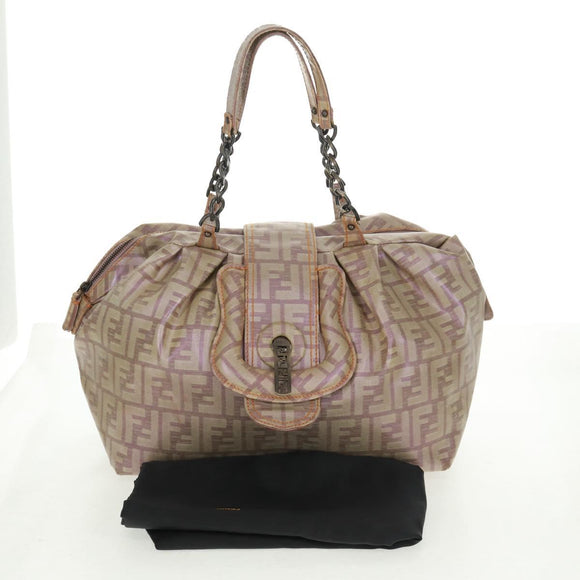 FENDI Zucca Canvas Tote Bag Beige Auth 163374V